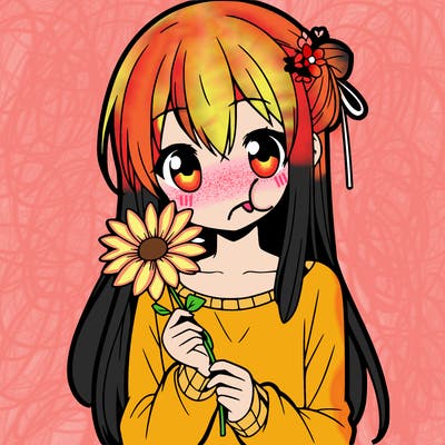 anime girl holding a flower