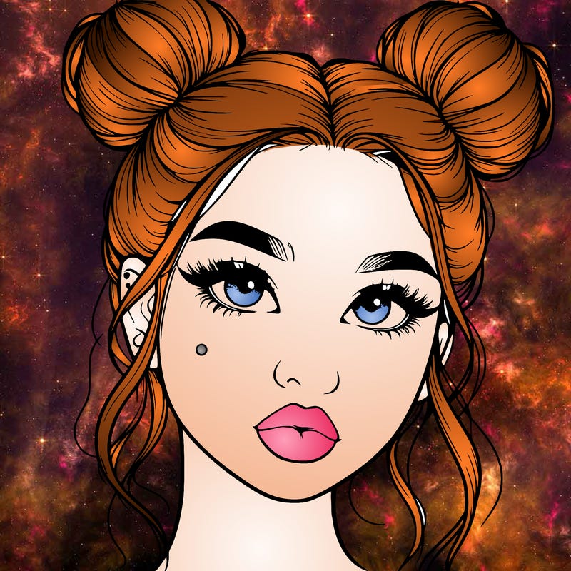realistic girl with two buns on her hair and lips