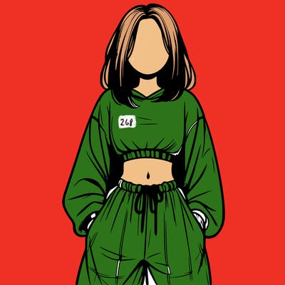 realistic girl faceless with baggy pants and a crop top