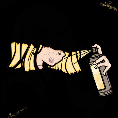 a realistic girl spray painting