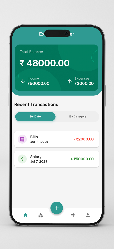 Finzee :: Expense Tracker - Finzee app dashboard displaying total balance income expenses and a recent transactions list with bills and salary entries