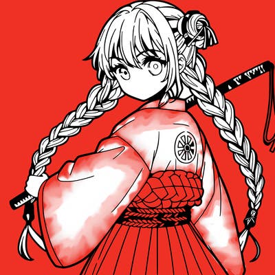 anime girl with three braids and a katana whip