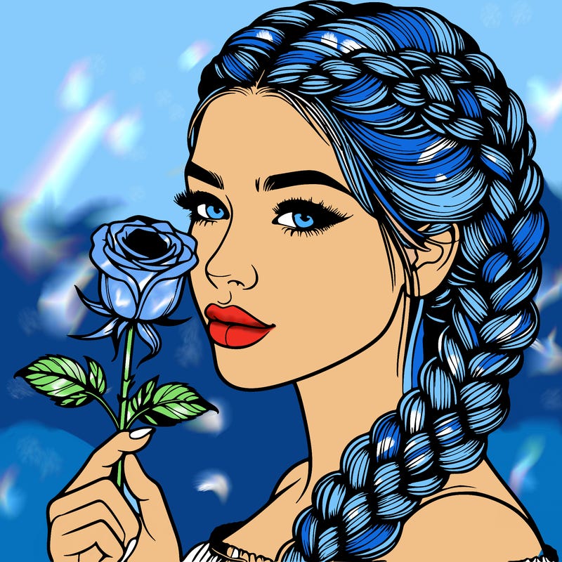 realistic woman with braids holding a single rose