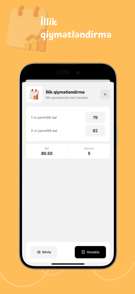 Təhsil Kalkulyatoru - 学校の成績を計算するためのTehsil Kalkulyatoruアプリの期末評価インターフェース