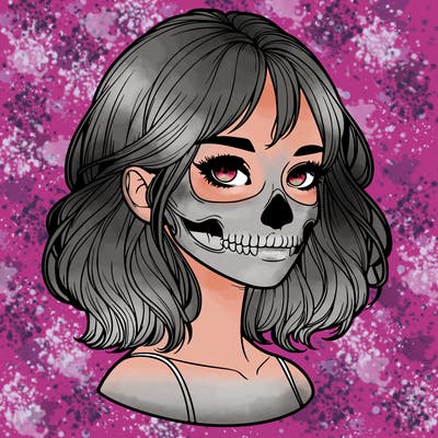 realistic girl with skull