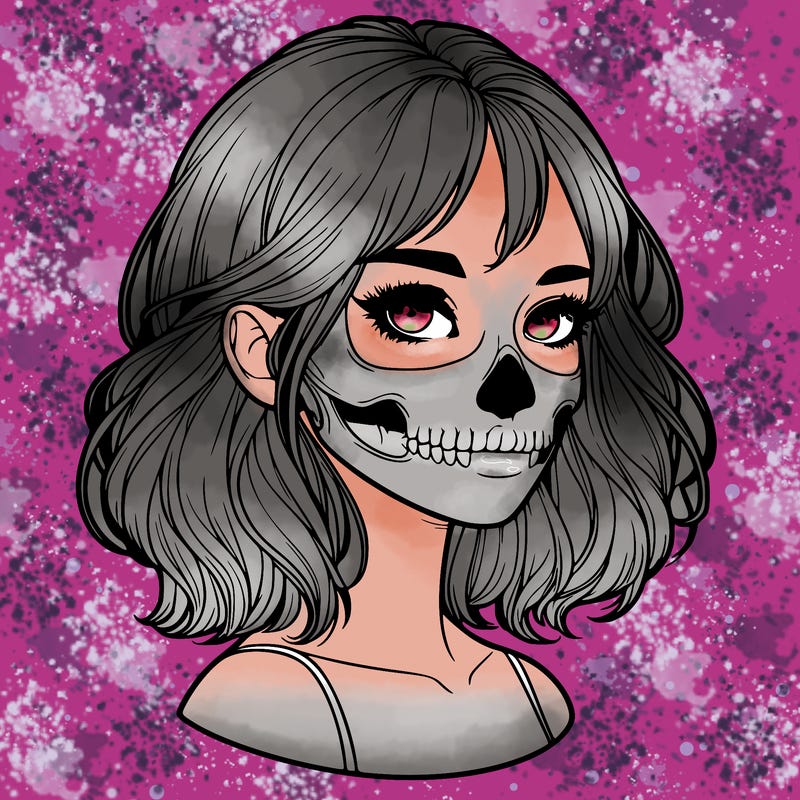 realistic girl with skull