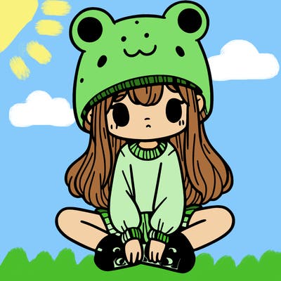 a girl wearing a frog hat and some frog socks