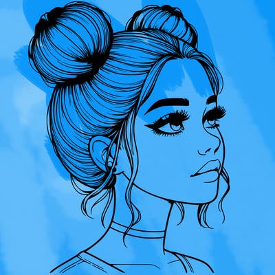 realistic girl with buns on the top of her head