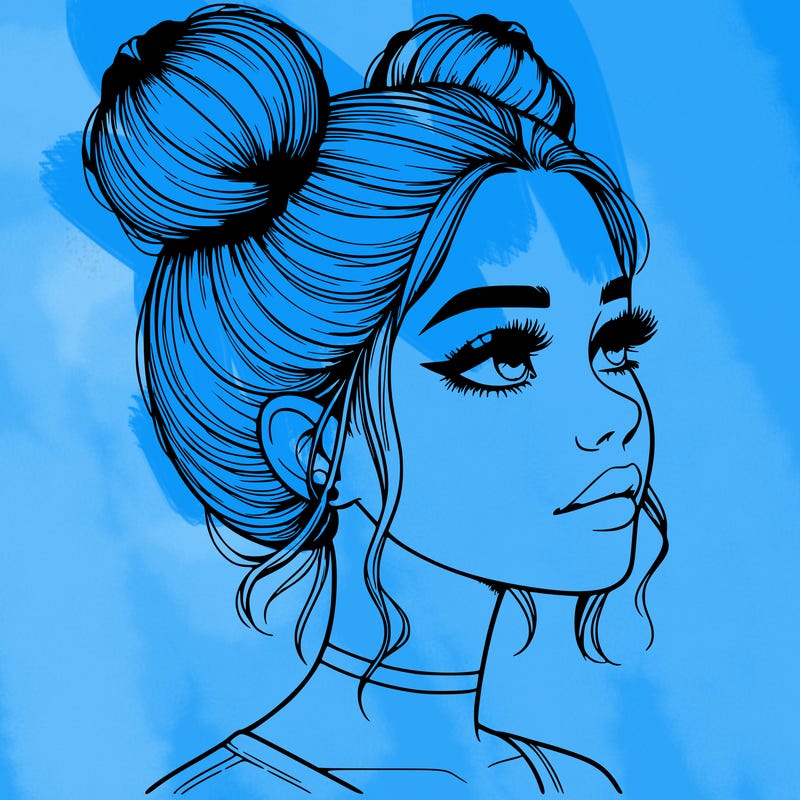 realistic girl with buns on the top of her head