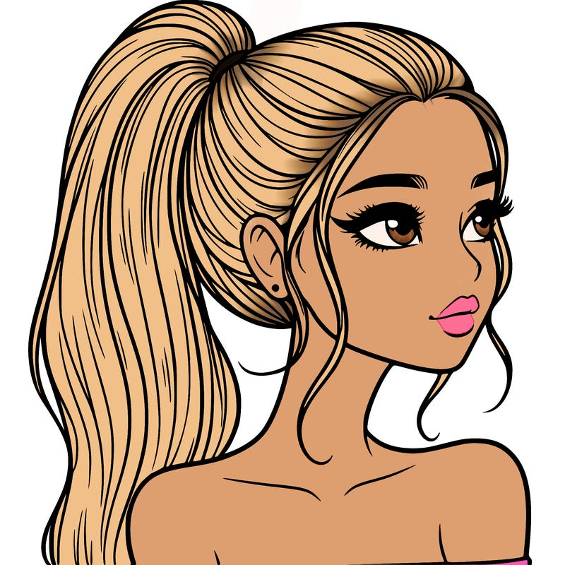 a beautiful and realistic girl with a high pony tail