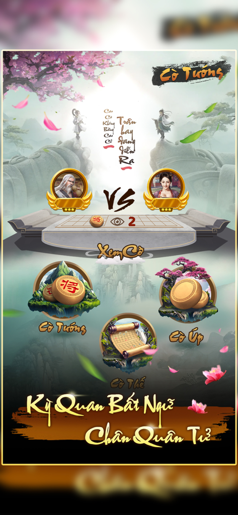 Cờ Tướng Việt Nam - Main menu screen of the Co Tuong Viet Nam mobile app displaying game modes and spectator options