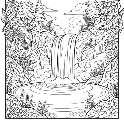 Immerse yourself in the tranquility of nature with this exquisite punchbowl waterfall coloring page. Featuring a grand cascade into a serene pool amidst lush greenery, it offers a peaceful and engaging coloring experience.