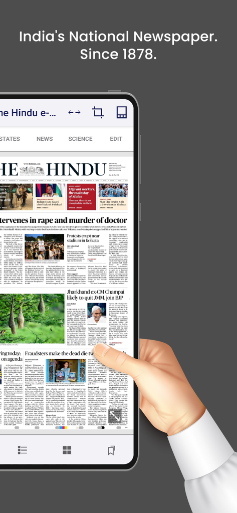 The Hindu ePaper app showing a digital replica of the daily newspaper on a smartphone