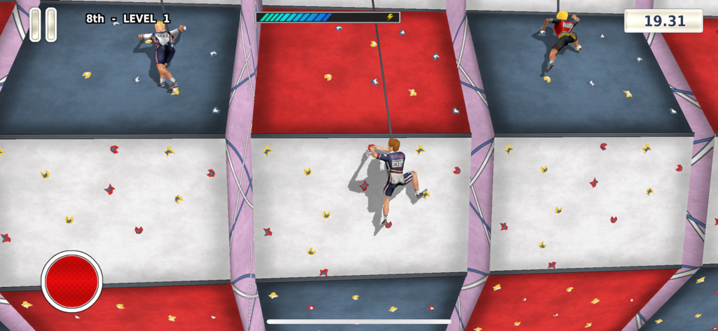 Athletics 3: Summer Sports - Atletas compitiendo en una prueba de escalada de velocidad en una pared de roca 3D en Athletics 3 Summer Sports