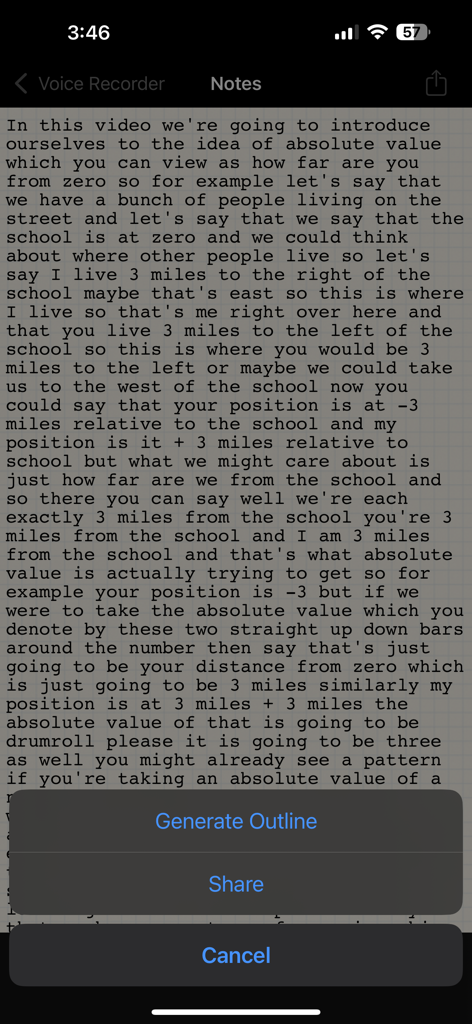Voice Recorder - Interfaz de la aplicación Grabadora de Voz que muestra la transcripción de una clase con la opción de generar un esquema con IA