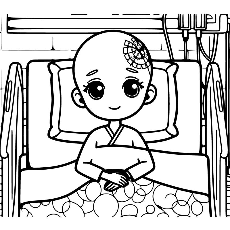 girl in hospital bed with no hair and cancer realistic