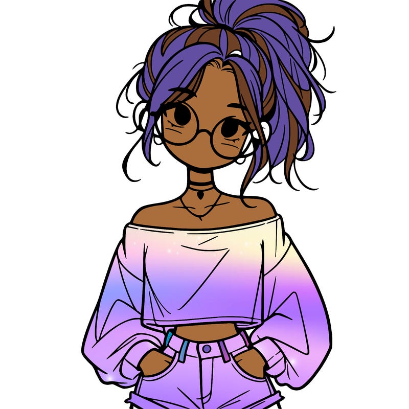 girl with a messy ponytail glasses a baggy crop top and jean shorts