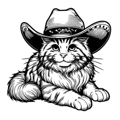 realistic cat with cowboy hat