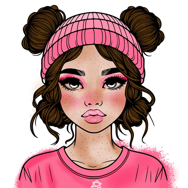 realistic girl with buns in her hair with a beanie on