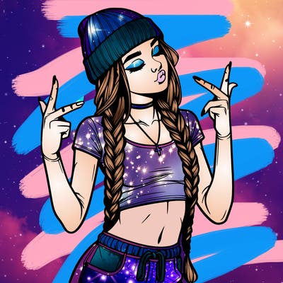 realistic teenage girl with braids and a beanie and crop top doing 🫶🏼