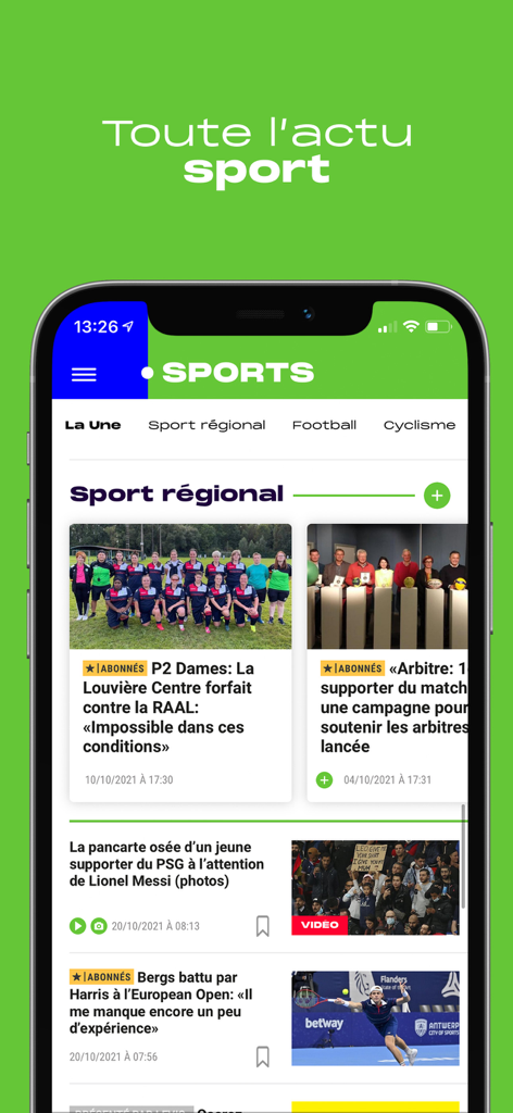 Sudinfo-App zeigt Sportnachrichten, einschließlich regionaler Sportarten und Fußball