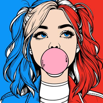 realististic girl blowing bubble -gum
