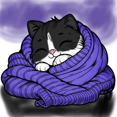 realistic cozy cat in a blanket