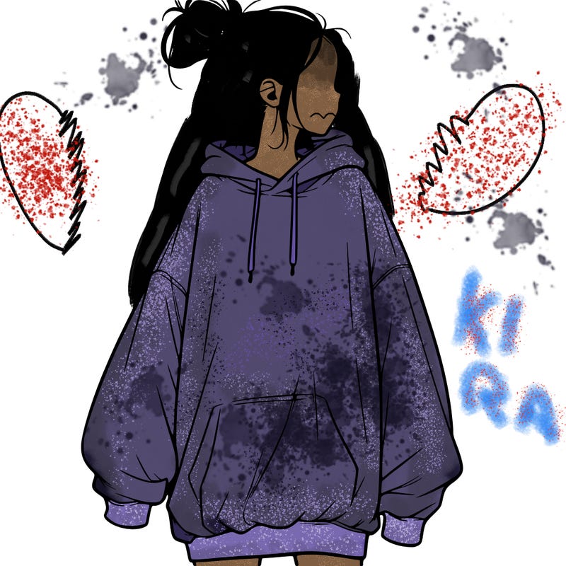 realistic girl with a oversized sweatshirt on and a bun