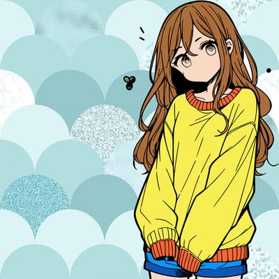 manga teen girl  in a sweater and baggy pants