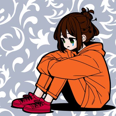 sad anime girl sitting alone
