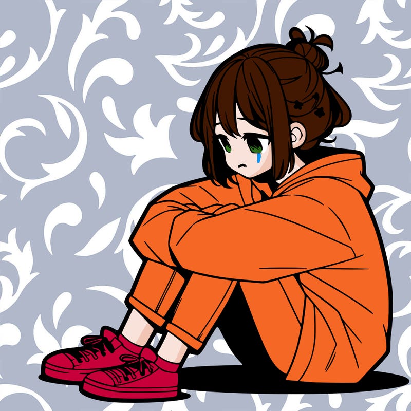 sad anime girl sitting alone