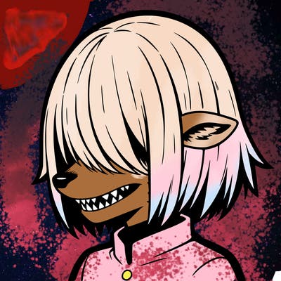 sharp teeth deer man with bob haircut