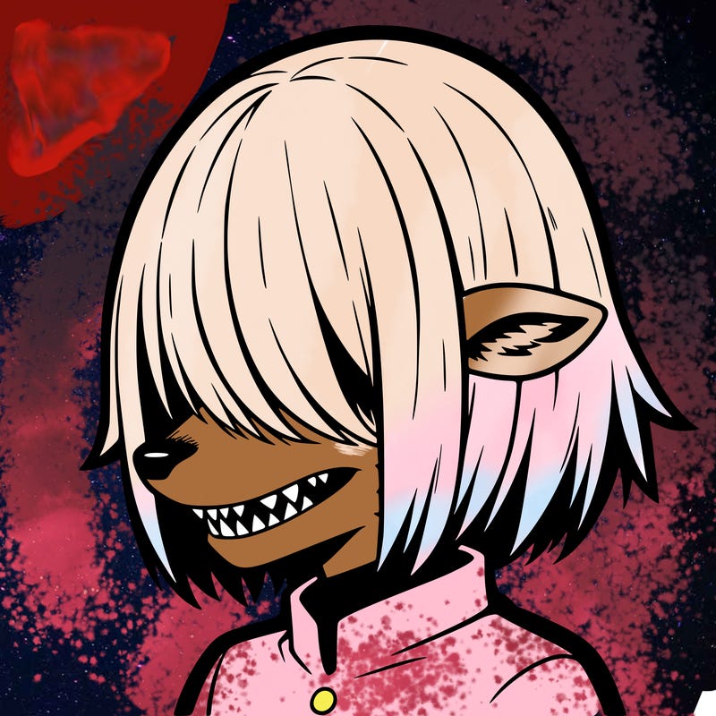 sharp teeth deer man with bob haircut