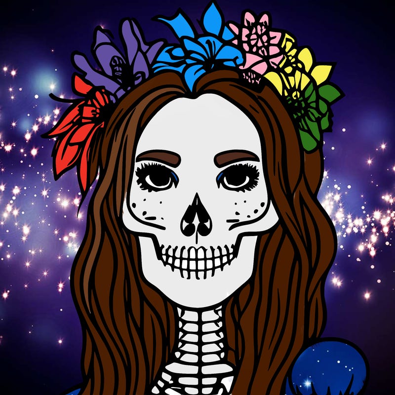 girl with flowers crown sugar skeleton