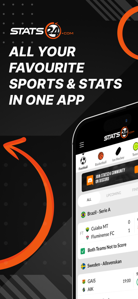Stats24 mobile app interface displaying football and basketball statistics and predictions