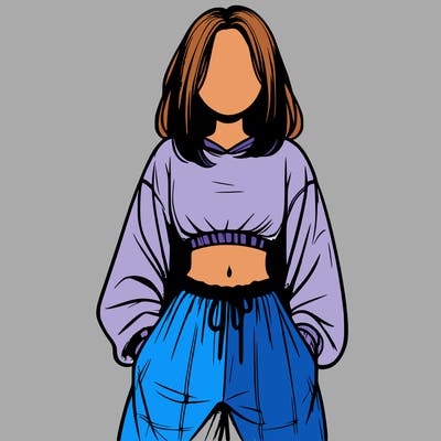 realistic girl faceless with baggy pants and a crop top