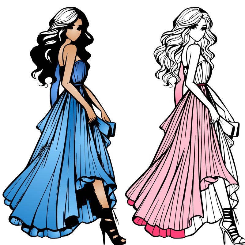 realistic fashion girl in flowing dress