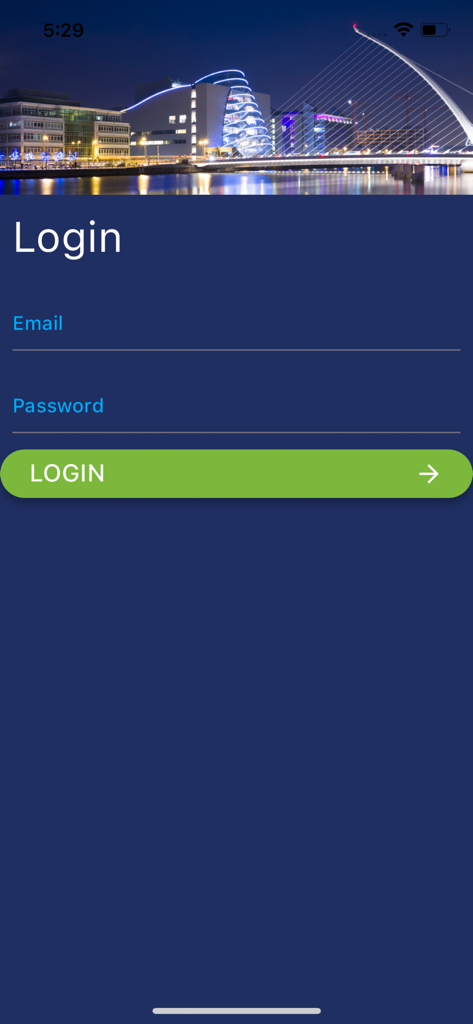 ITC Client Portal login screen with fields for email and password above a green login button