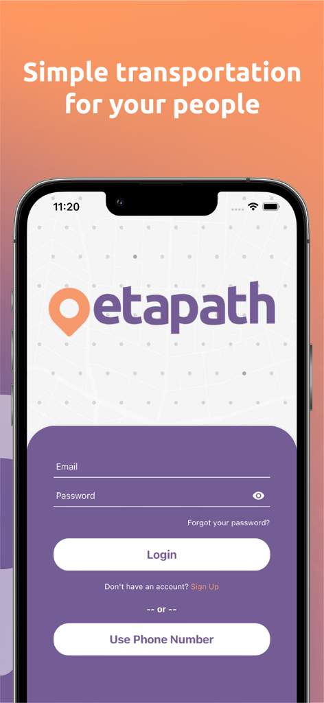 Etapath - Etapath app login screen for corporate transportation management