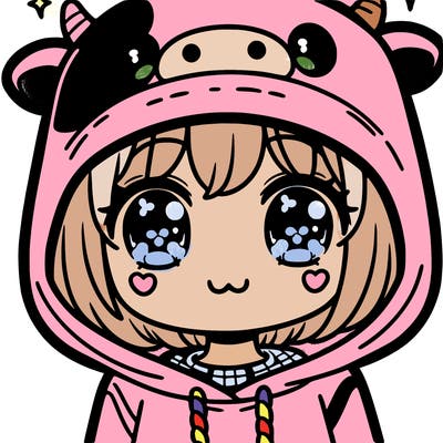 kawaii girl with cow hoodie