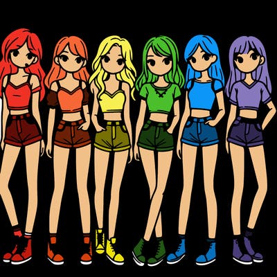 a group of girls wearing crop tops and shorts