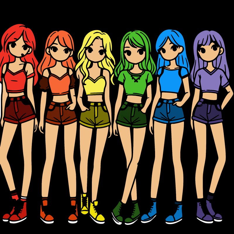 a group of girls wearing crop tops and shorts