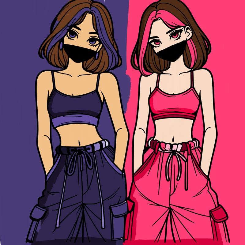 two girls with crop top with baggy pants