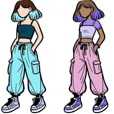 girl in baggy pants and a crop top with hand in her pockets