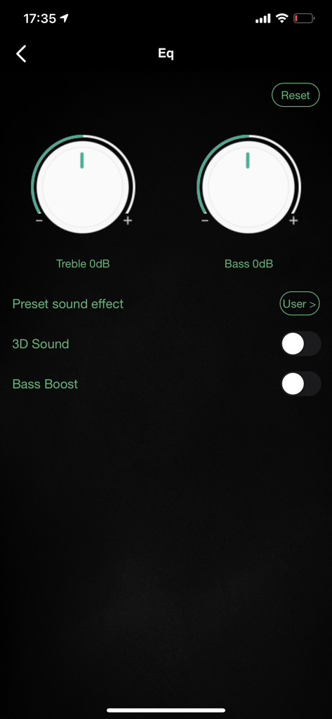 AudioCast - AudioCast equalizer screen with treble and bass adjustments