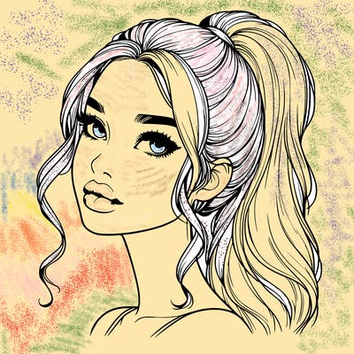 realistic girl with a ponytail on her hair and lips