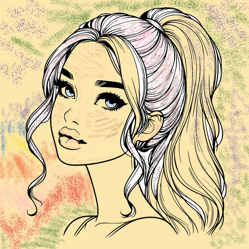 realistic girl with a ponytail on her hair and lips