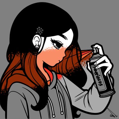 a realistic girl spray painting