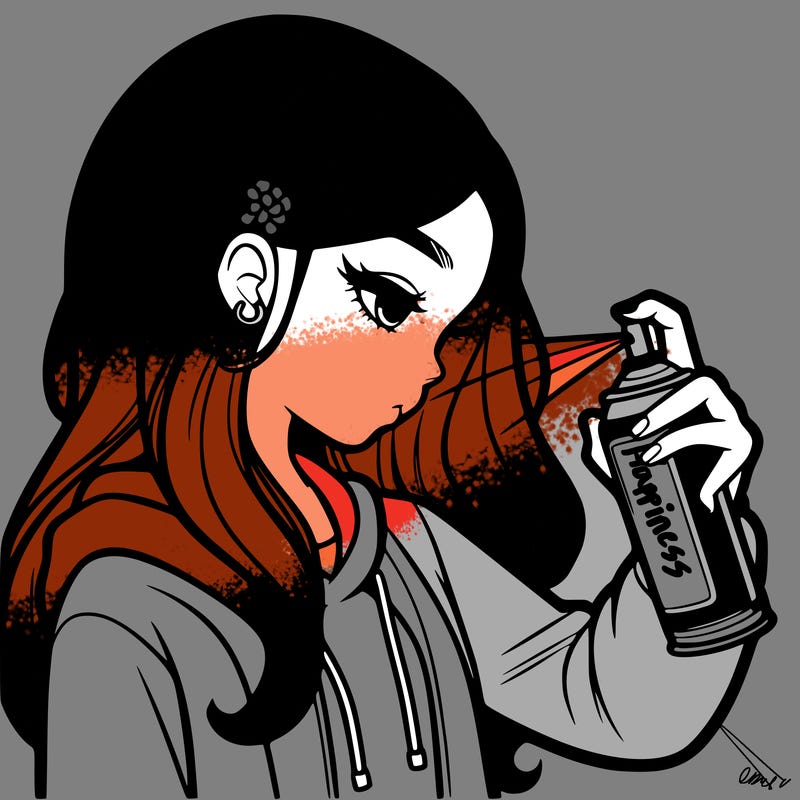 a realistic girl spray painting