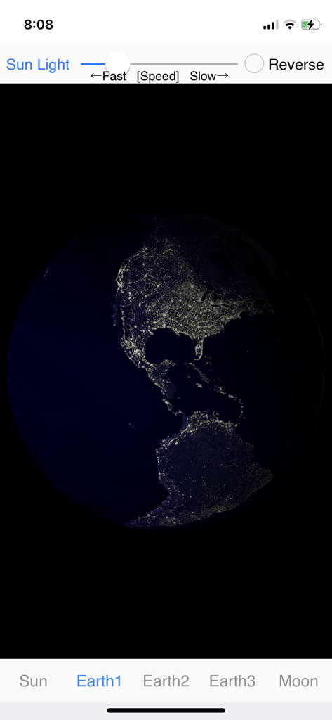 Earth Rotation - 3D visualization of Earth at night showing city lights across North and South America